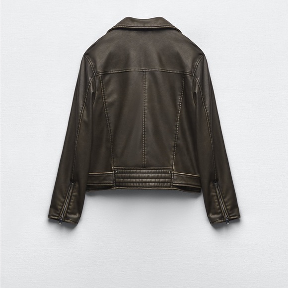 Zara distressed leather biker jacket - Picture 7 of 8